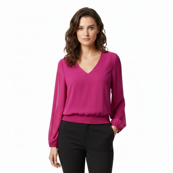 Express Tops - Fuchsia Purple V-Neck Blouse by 1.STATE - Size Small